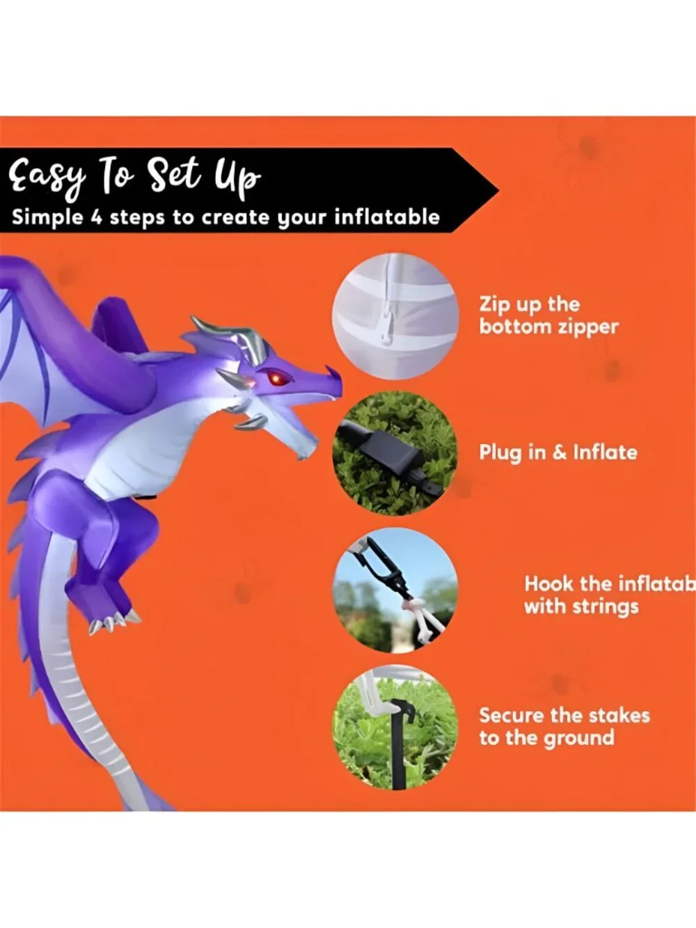 5FT Tall Halloween Inflatable Flying Purple Dragon Decoration with